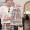2025 Rainbow Cake Summer New Homemade Heavy Embroidery Girls' Parent-Child Set, short-sleeved T-shirt, plaid Pants Specification image